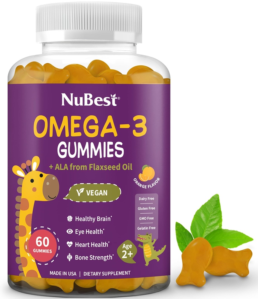 NuBest Omega 3 Gummies for Kids & Teens med Flaxseed Oil Budd124; Understøtter Brain Growth, Mental Clarity, Focus, og Eye Health