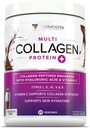 Multi collagen peptider pulver til kvinder - Hydrolyseret chokolade collagen pulver til kvinder med type I II III V & X C-vitamin & hyaluronsyre til hår hud og negle (chokolade) - 30 Servere