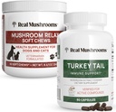 Ægte svampe Tyrkiet Hale for mennesker (90ct) & Mushroom Pet Relax Chews (60 Chews) - Bundle for Immunitet & Afslapning - Vegan, Non- GMO, Gluten- Free, Grain- Free Mushroom Extract Kosttilskud