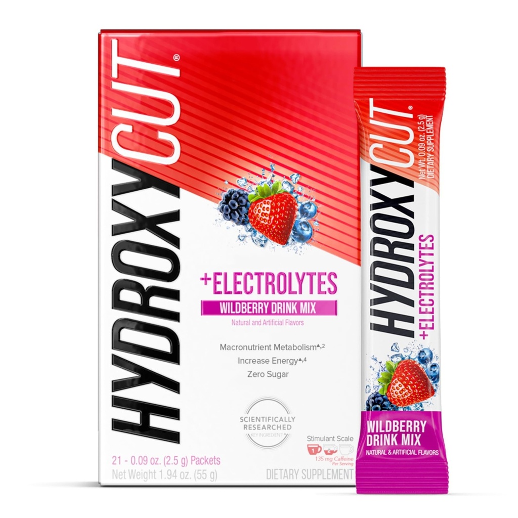 Hydroxycut Drink Mix - Avanceret resultat - Metabolisme og energistøtte - C. Canefora Robusta Extract, 135 mg Koffein & B Vitaminer - for mænd og kvinder - Wildberry Blast - 21 Stick Packs