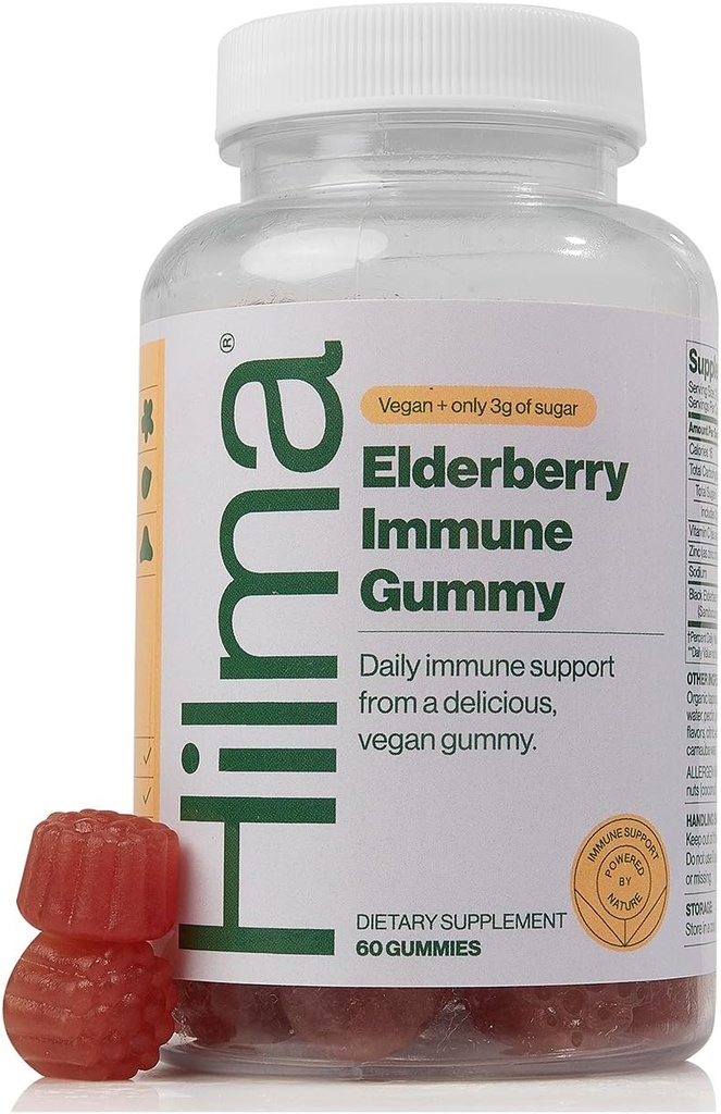 Hilma Elderberry Gummies Formuleret med C-vitamin & zink, Natural, Vegan, Clinically Proven Ingredients, immunsupport Plus antioxidanter, Natural Berry Flavor (60 Gummies)