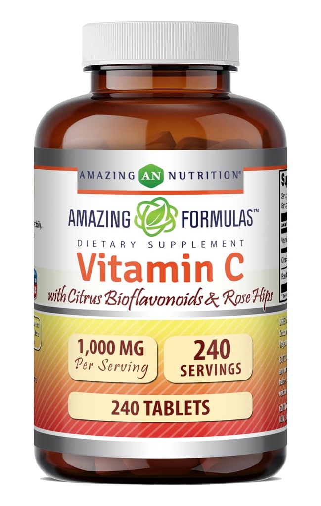 Amazing Formulas Vitamin C with Rose Hips and Citrus Bioflavonoids | 240 Tablets Supplement | Non-GMO | Gluten Free | Made in USA