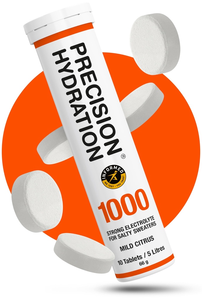 Precision Hydration Electrolyte Tablets - Multi Strength Effervescent Hydration Tablets - Combats Cramp - Low Calorie, Gluten Free, Vegan/Vegetarian Friendly(1 Tube, 1000mg/L - Orange Tube)