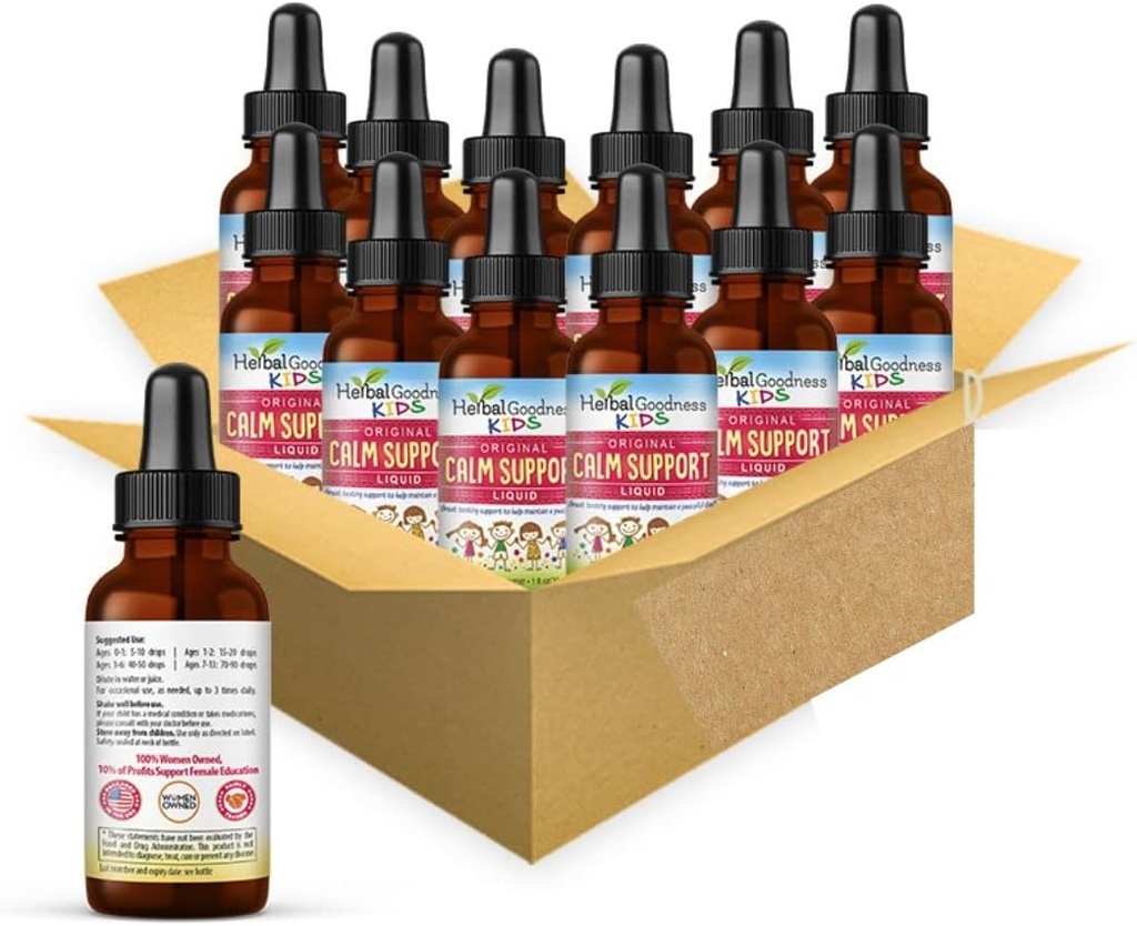 Urtepapaya Kids Calm Support Liquid Extract 1oz med Magnesium Glycinate, Magnesium Citrate, Kids Multivitamin - Magnesium til børn - 1oz Flaske, 12 Enheder