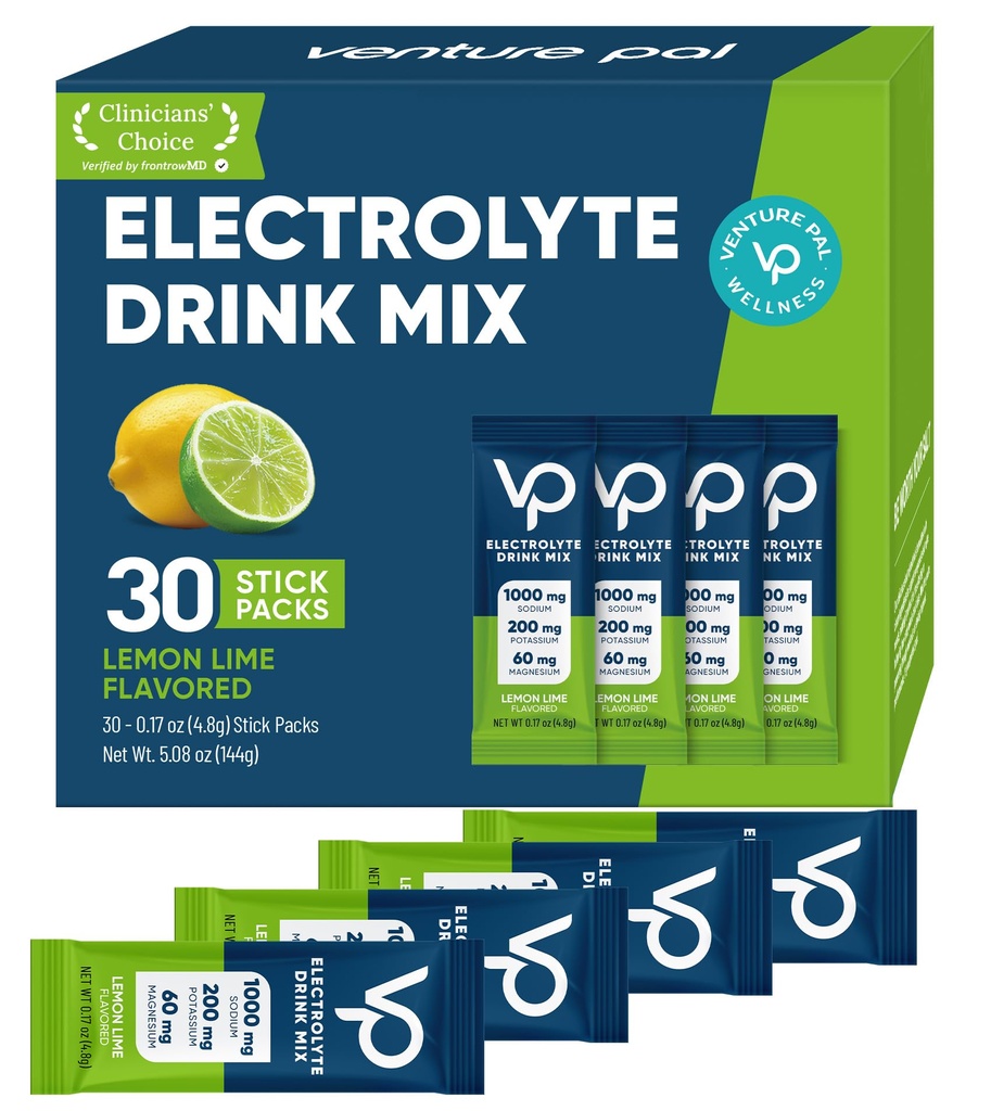 Venture Pal High Sodium Sugar-Free Electrolyte Powder Packets - Hydration Packets with Sodium, Potassium & Magnesium | Zero Calories | Vegan, Keto, and Paleo Friendly | 30 Sticks