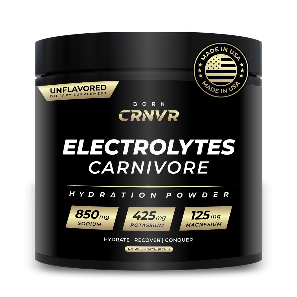 Carnivore Electrolytes Powder – High Sodium (850mg) Unflavored | Zero Sugar, No Fillers | Electrolyte Replacement for Keto & Fasting Hydration | Energy & Performance | 60 Servings