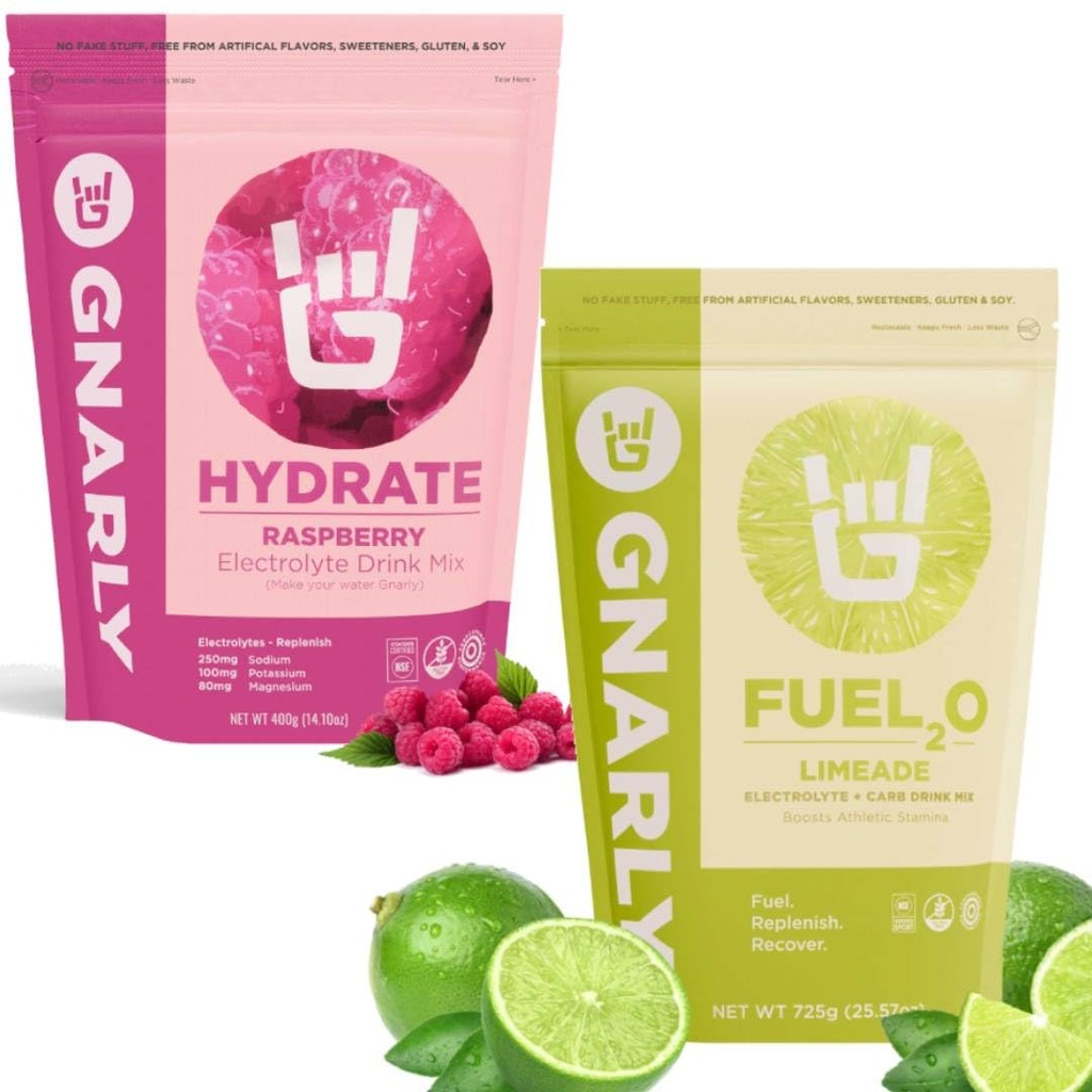 Gnarly Nutrition Hydrate Raspberry (14.10oz) Fuel2O Limeade - (25 Serv) Bulk Bag (25.57oz)