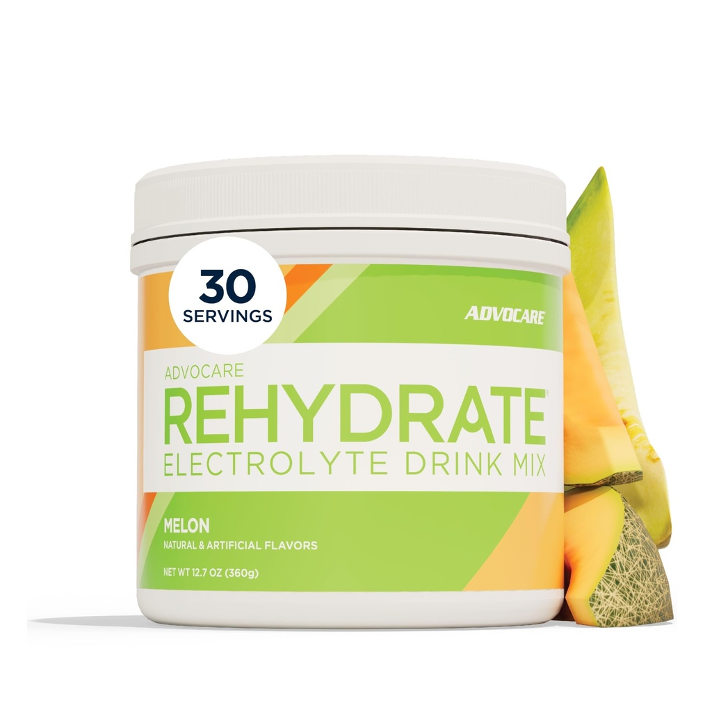 AdvoCare Rehydrate - Electrolyte Drink Mix - Includes Magnesium, Sodium, Potassium & Calcium - Antioxidant & Amino Acid Fortified - Supports Hydration & Recovery - Melon, 12.7 oz