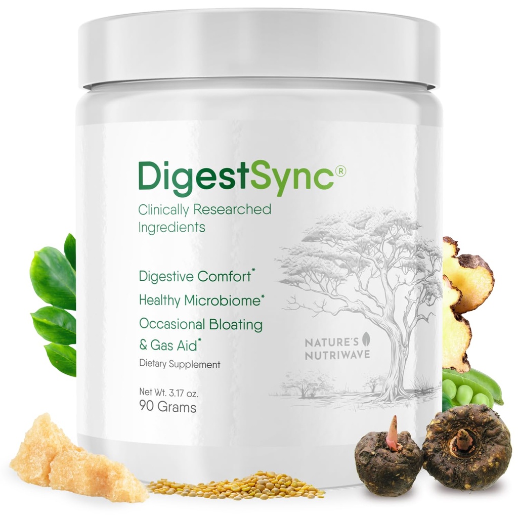 DigestSync Digestion Supplement for Gut Health - Natural Powder for fordøjelsesstøtte, Bloating Relief for kvinder & mænd, 100% Natural Green Powder - 1 Måned Supply