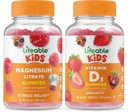 Lifeable Magnesium Kids + D-vitamin Kids, Gummies Bundle - Great Tasting, Vitamin Supplement, Gluten Free, GMO Free, Chewable Gummy