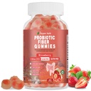 Probiotic Fiber Gummies for Adults, No Sugar Added Strawberry Flavor– 120 Billion CFUs –Vitamin C,Vitamin D–Digestive Health & Regularity Support(60 Count)