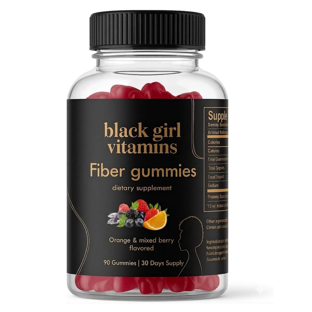 Black Girl Vitamins - Fiber Gummies - Prebiotic for Gut Health & Bloat Relief - Supports Digestion, Regularity & Microbiome Balance - Vegan, Gluten-Free, Halal (Orange & Mixed Berry, 30 Day Supply)