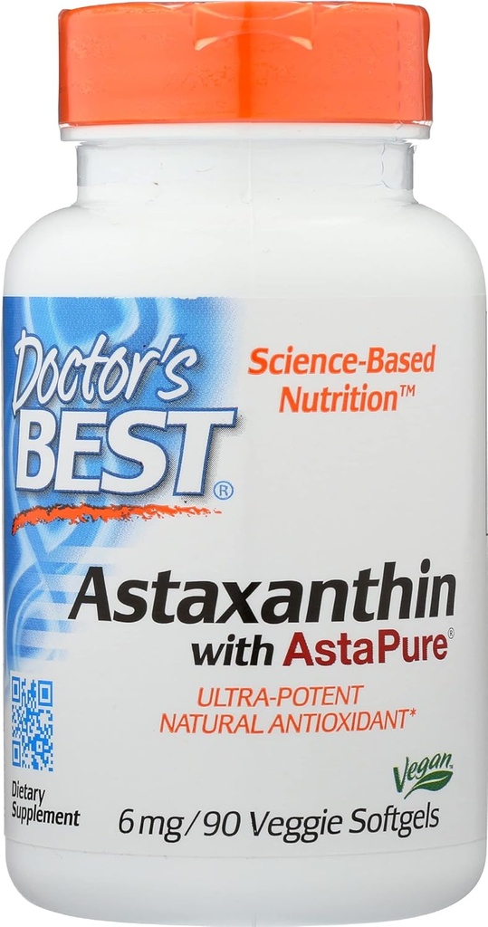 Læger Bedste Astaxanthin med AstaPure 6 MG, Non- GMO, Vegan, 90 Softgel (pakke med 1)