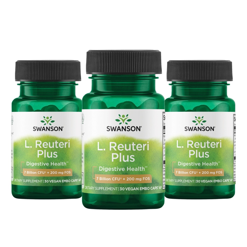 Swanson L. Reuteri Probiotic Plus w / L. Rhamnosus L. Acidophilus & FOS Prebiotisk fordøjelsesstøtte - fremmer Gut Health w / 7 Millioner CFU per kapsel - (30 Veggie kapsler) (3 Pack)