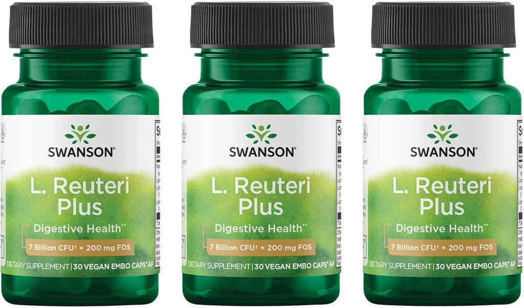 Swanson L. Reuteri Probiotic Plus w / L. Rhamnosus L. Acidophilus & FOS Prebiotisk fordøjelsesstøtte - fremmer Gut Health w / 7 Millioner CFU per kapsel - (30 Veggie kapsler) (3 Pack)