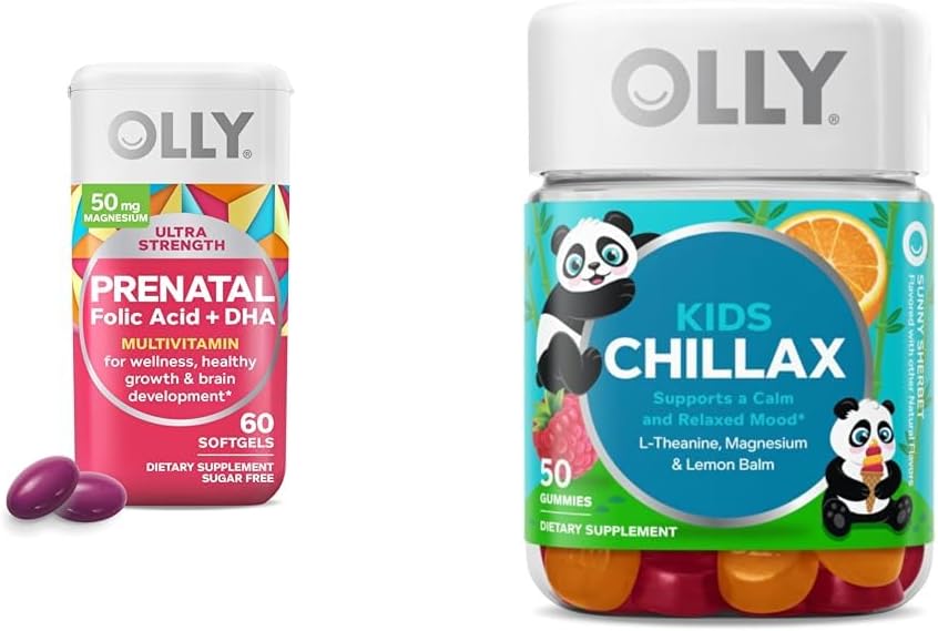 OLLY Prenatal Multivitamin Softgels and Kids Calming Gummies Bundle (60 + 50 Greve)