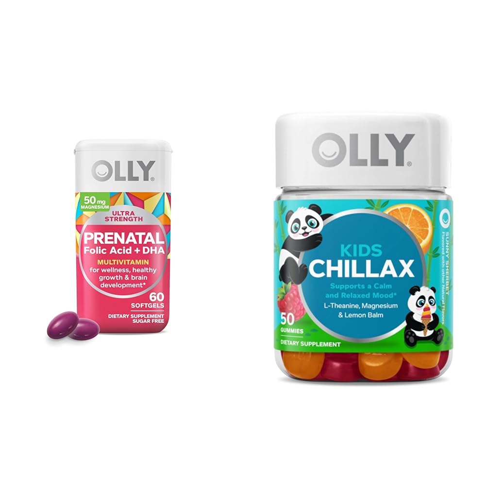 OLLY Prenatal Multivitamin Softgels and Kids Calming Gummies Bundle (60 + 50 Greve)