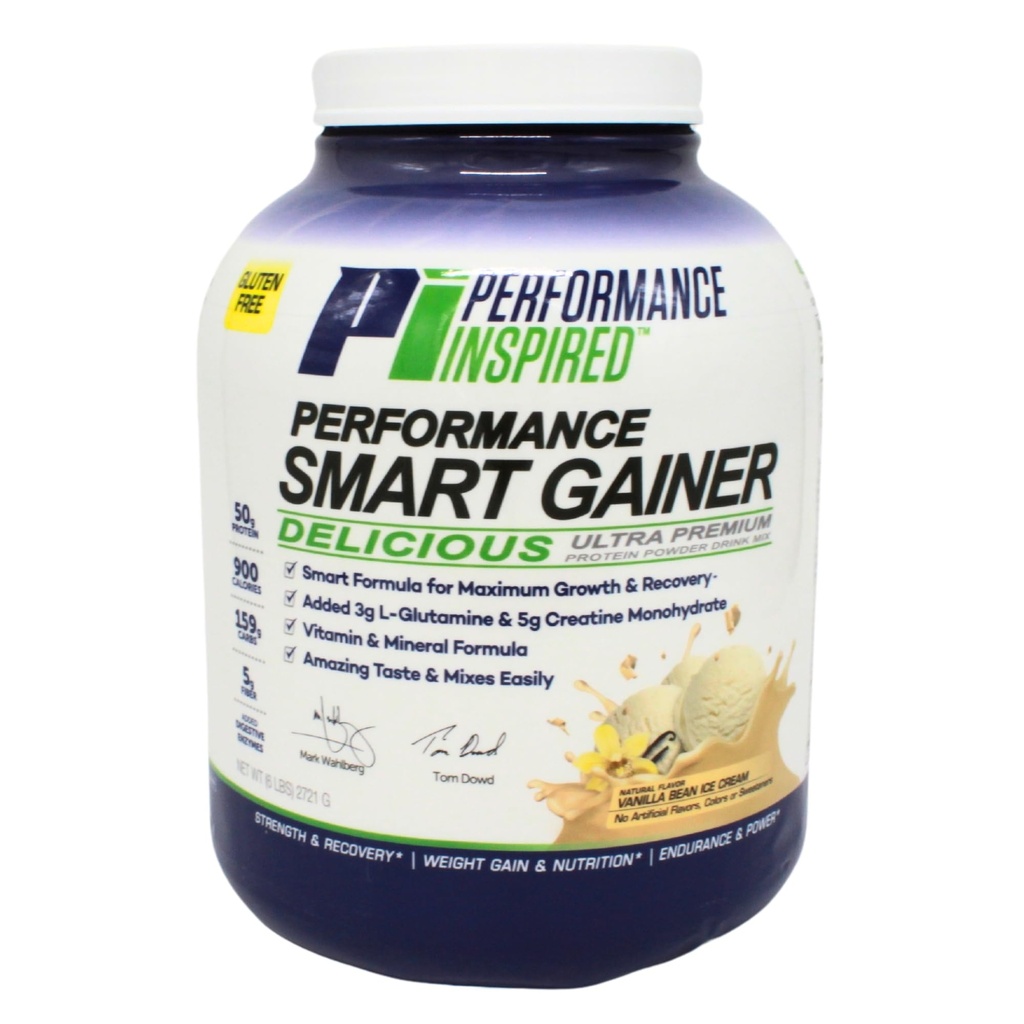 Performance Inspireret Nutrition Smart Mass Gainer - 50G Protein, 900 kalorier, Creatin, L- Glutamin & fordøjelsesenzymer - Muskelvækst & Inddrivelse - Vanilla Bean Ice Cream - 6 LB