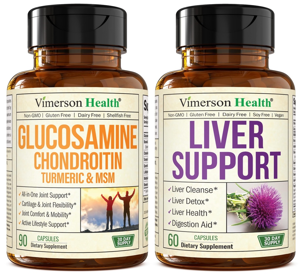 Vimerson Health Glucosamine Chondroitin MSM Joint Support Supplement & Liver Cleanse Detox & Repair Milk Thistle Supplement for Liver Support