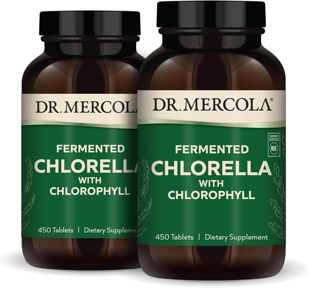 Dr. Mercola Gæret Chlorella med Chlorophyll, 90 Servering (450 tabletter), 2 flasker, Kosttilskud, understøtter immunforsvar og orgel sundhed, ikke GMO, NSF Certificeret