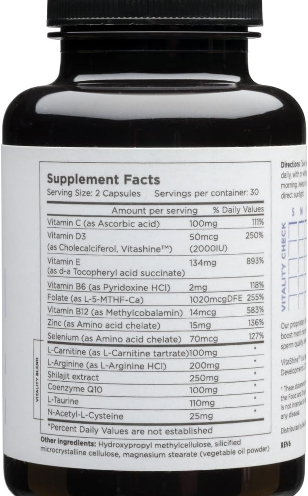Beli Mænd Prenatal Multivitamin Preconception Fertilitet Support, Forbedret Sperm Sundhed, Sperm Count & Motilitet, Testosteron, 60 kapsler med E-vitamin, B6, B12, Zink, Folate & CoQ10, 30- Day Supply