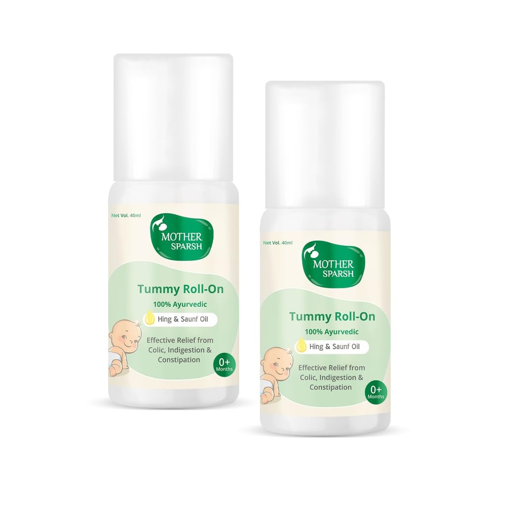 Mother Sparsh Tummy Roll On for Baby, Colic Relief and Digestion, Ayurvedic, Hing & Saunf, 40ml (Pack of 2)