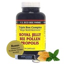 YS Organics Triple Bee Complex, Royal Jelly, Bee Pollen, Propolis - The Power of Nature Pakket i 90 kapsler med Bonus worldwidenutrition Multi Formål Key Chain