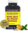 YS Organics Triple Bee Complex, Royal Jelly, Bee Pollen, Propolis - The Power of Nature Pakket i 90 kapsler med Bonus worldwidenutrition Multi Formål Key Chain