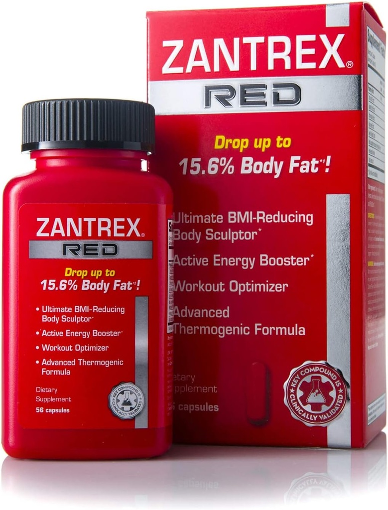 Zantrex Red Fat Burner & Active Energy Booster Supplement 124; Understøtter Body Skulpting, øget fokus og workout ydeevne; 124; 56 kapsler