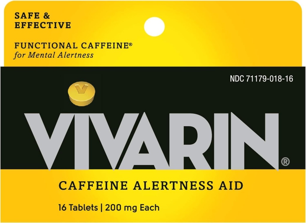 Vivarin, koffein piller, 200mg koffein per dosis, sikkert og effektivt hjælper dig med at holde dig vågen, ingen sukker, kalorier eller skjulte ingredienser, Energy Supplement, 16 tabletter (6 Pack)