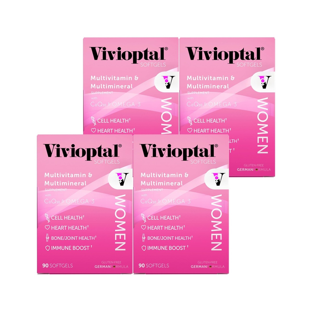 Vivioptal Kvinder, 90 kapsler (1 års forsyning), CoQ10 & Omega-3, Multivitamin & Multimineral, Gluten Free, Tysk Formel