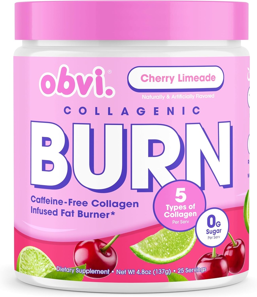 Obvi Collagenic Burn Powder Buddy 124; Collagen Peptid Blend med GBB, Ashwagandha & Green Coffee Buddy 124; øger stofskifte, energi, og wellness Buddy 124; understøtter hud, hår, negle, Joints Buddy 124; Cherry Limeade 25 Servering