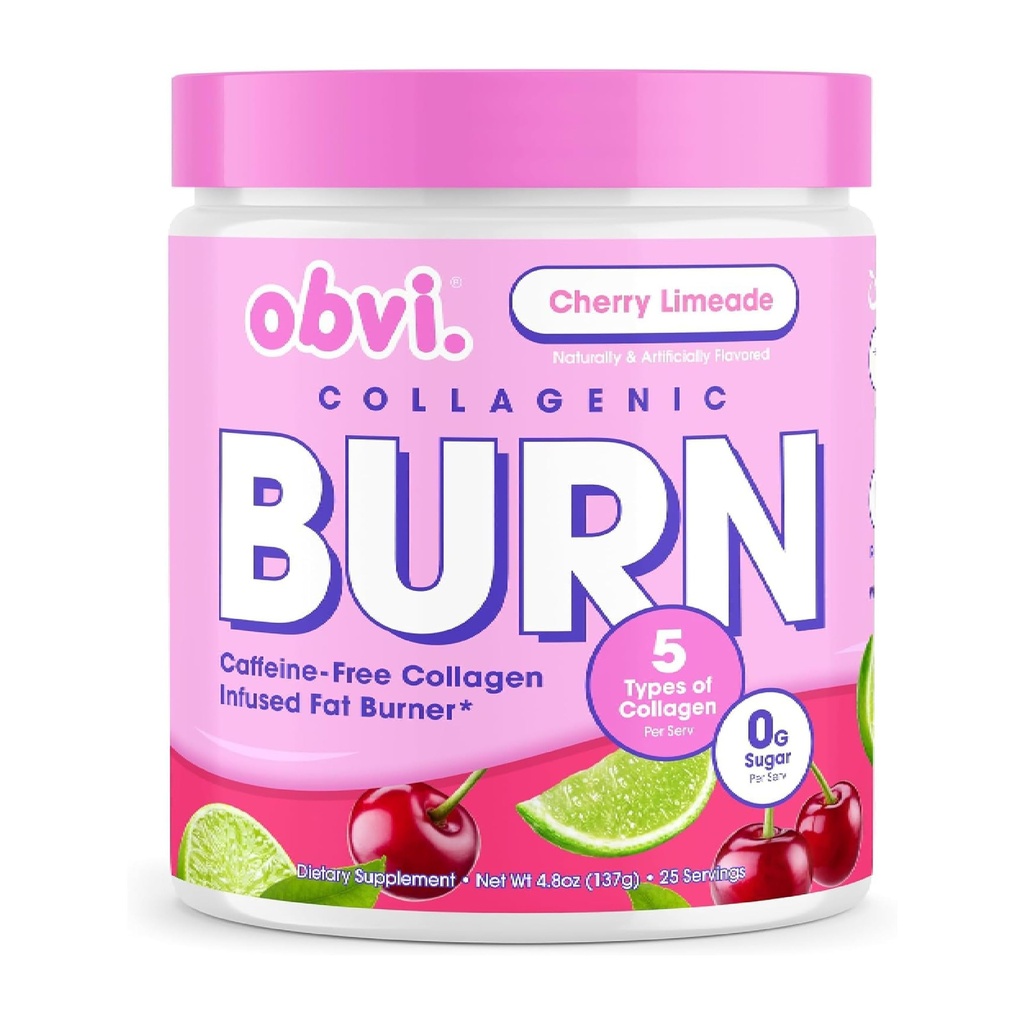 Obvi Collagenic Burn Powder Buddy 124; Collagen Peptid Blend med GBB, Ashwagandha & Green Coffee Buddy 124; øger stofskifte, energi, og wellness Buddy 124; understøtter hud, hår, negle, Joints Buddy 124; Cherry Limeade 25 Servering