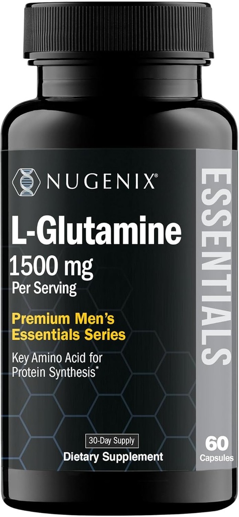 Nugenix Essentials L- Glutamin, 1500mg 100% Botanisk L- Glutamin Aminosyre, Protein Syntese, Understøtter cellular funktion, 60 kapsler