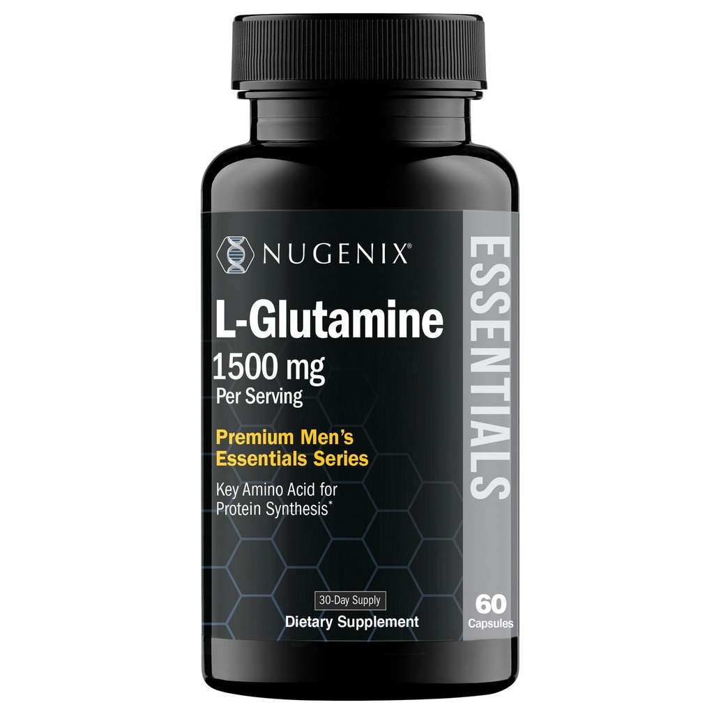 Nugenix Essentials L- Glutamin, 1500mg 100% Botanisk L- Glutamin Aminosyre, Protein Syntese, Understøtter cellular funktion, 60 kapsler