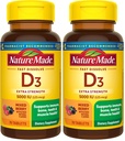 Nature Made Vitamin D3 5000 IU (125 mcg) Extra Strength, Vitamin D Supplement for Immune Support, 70 Sugar Free Fast Dissolve Tablets, 70 Day Supply, (Pack of 2)