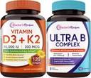 Doctor's Recipes Vitamin D3 K2 + Ultra Vitamin B Complex Bundle, 10,000 IU D3 with MK-7, Complete B Vitamins with B12 Methylcobalamin, Daily Energy & Wellness Support, Non-GMO, 180 Capsules