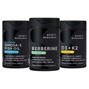 Sports Research® Body Wellness Pack - Vegan Berberine & Vitamin D3 + K2 Supplements complemented by Triple Strength Omega-3 Fish Oil with EPA & DHA Fatty Acids (One Softgel per Day Recommended)