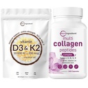 Micro Ingredients Vitamin D3 10000 iu + K2 200 mcg Coconut Oil Softgels & Multi Collagen Complex for Women Bundle 2 Pack | Essential Sunshine Vitamins | Hydrolyzed Protein Peptides