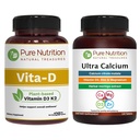 Pure Nutrition Vitamin D3 K2 + Ultra Calcium | Plant-Based D3 from Lichen | 120 Tablets Each