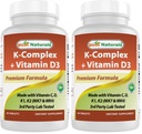 Best Naturals K-Complex with K1 (Phytonadione 1500 mcg + K2 as Menaquinone 100 mcg + K2 as MK-4 1000 mcg) + D3 + VIT. C - 90 Tablets - Made in The USA (Pack of 2)