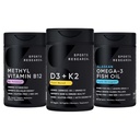Sports Research® Multivitamin Pack - Vitamin D3 + K2 w/Coconut Oil 5000iu + Vitamin B12 as Methylcobalamin 5000mcg + Omega-3 Fish Oil 1250