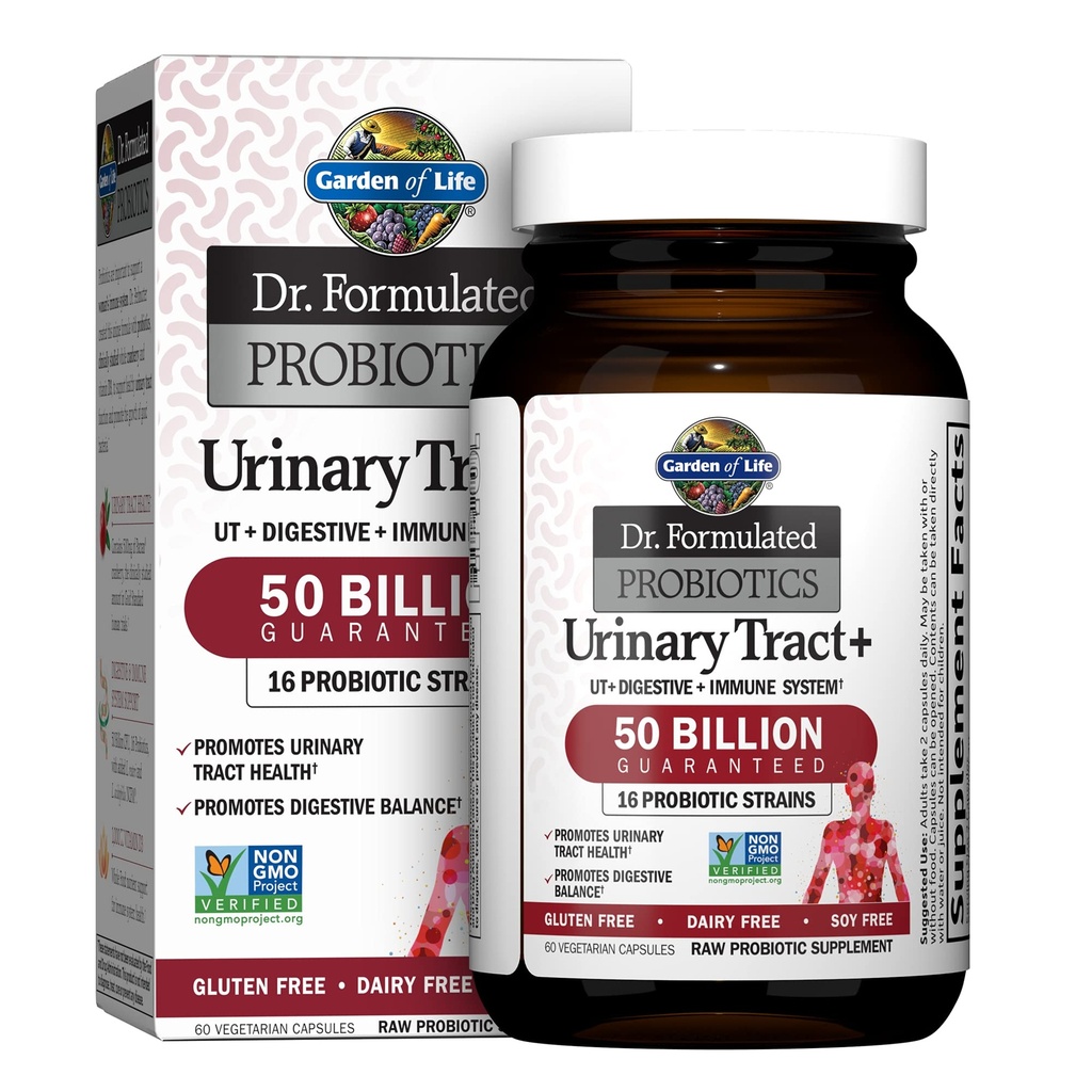 Livets have Dr. Formuleret Probiotika Urinstof Tract + - Acidophilus Probiotisk med Pacran Cranberry til Urinære Tract Sundhed, fordøjelsesbalance - Gluten, Dairy og Soy Free - 60 Vegetariske kapsler