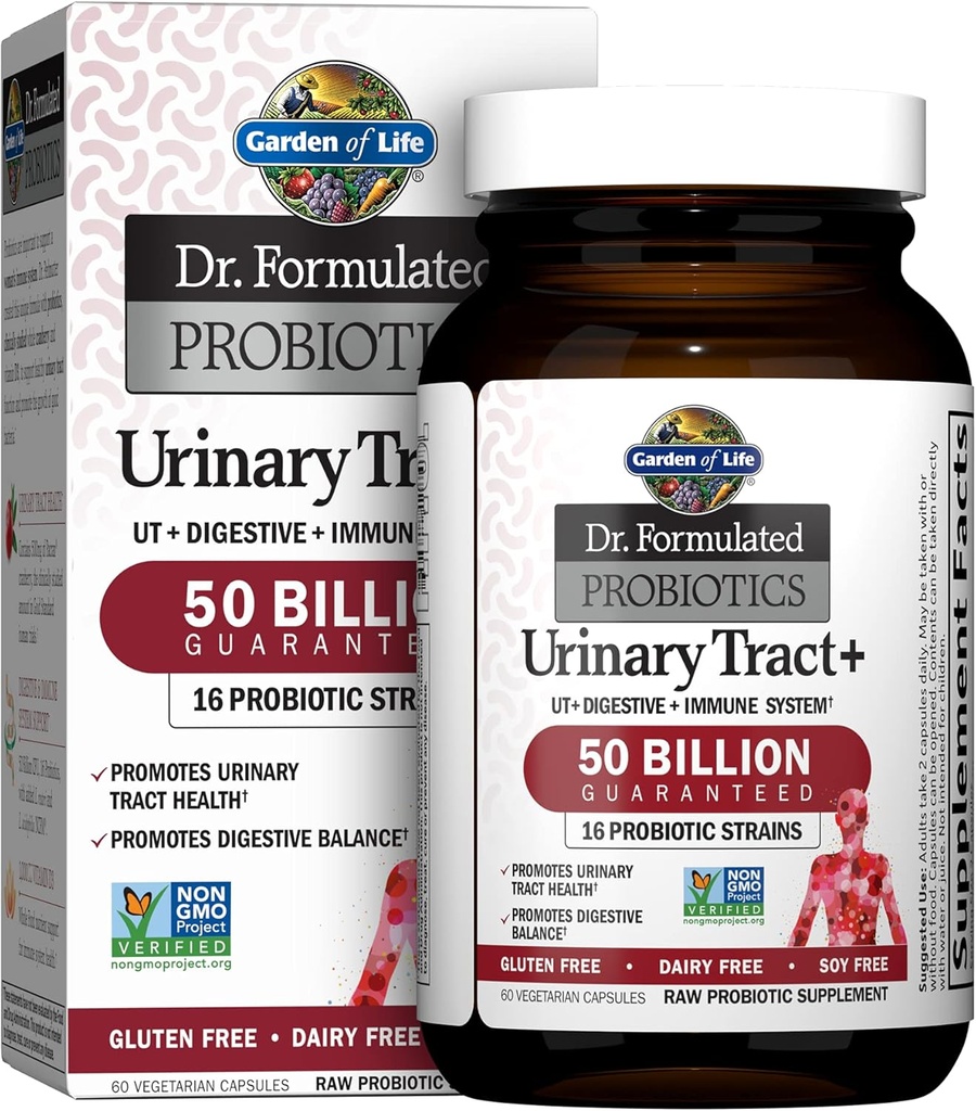 Livets have Dr. Formuleret Probiotika Urinstof Tract + - Acidophilus Probiotisk med Pacran Cranberry til Urinære Tract Sundhed, fordøjelsesbalance - Gluten, Dairy og Soy Free - 60 Vegetariske kapsler