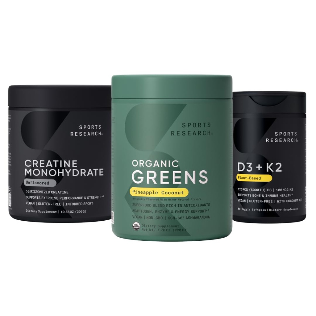 Sports Research ® Organic Ananas Coconut Green, Creatinine Monohydrat & Vitamin D3 5000iu + Vitamin K2 100mg