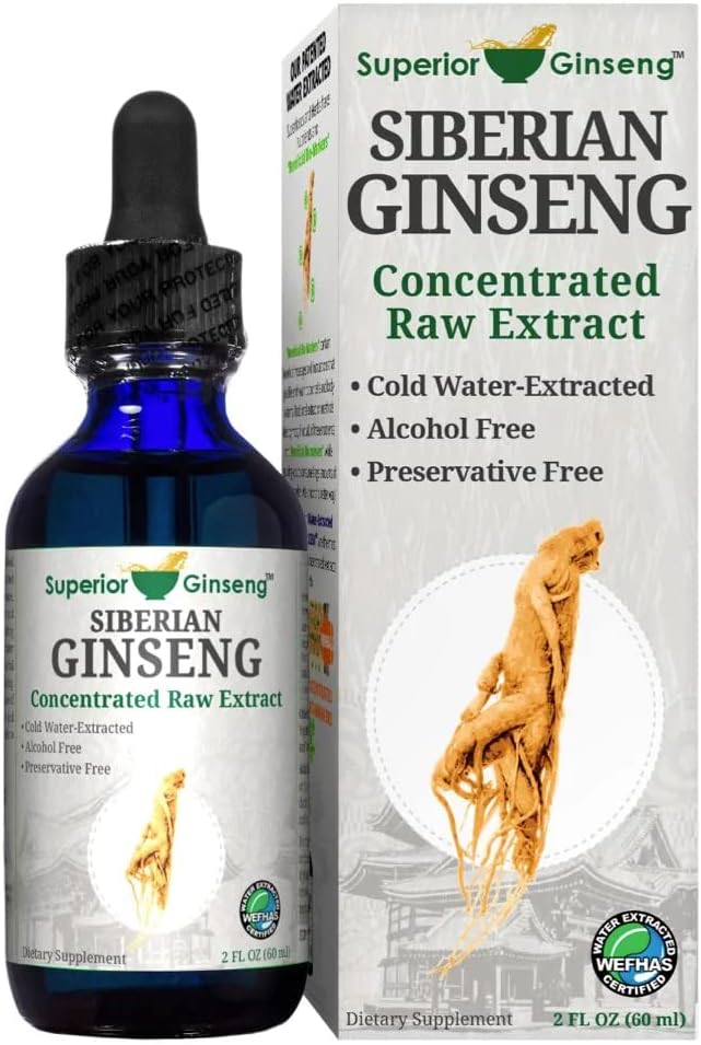 Siberian Ginseng Root Extract - Organic Ingredients & Alkohol Free - 2oz - Patenteret Cold Fulvic Mineral Water Extracted - Adaptogen - immunforsvar for mennesker og kæledyr