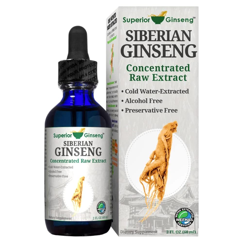 Siberian Ginseng Root Extract - Organic Ingredients & Alkohol Free - 2oz - Patenteret Cold Fulvic Mineral Water Extracted - Adaptogen - immunforsvar for mennesker og kæledyr
