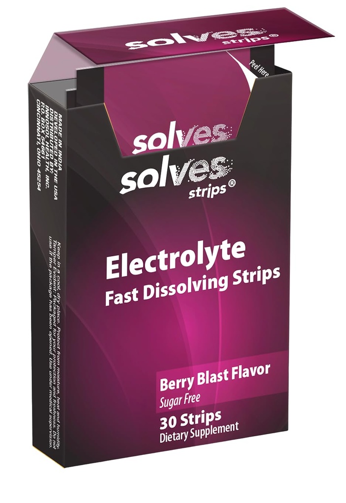 Solves Strips Electrolyte Strips – Fast-Acting Oral Dissolvable Hydration | Sugar-Free | Berry Blast Flavor | Travel & Gym Friendly | 30 Count Box