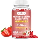 Magnesium Glycinate Gummies 500 mg - Magnesium tillæg med vitamin B6 til voksne & Magnesium til børn - Rolig Magnesium til søvn, Mood, Muskelstøtte - Strawberry Flavor, 60 Gummies