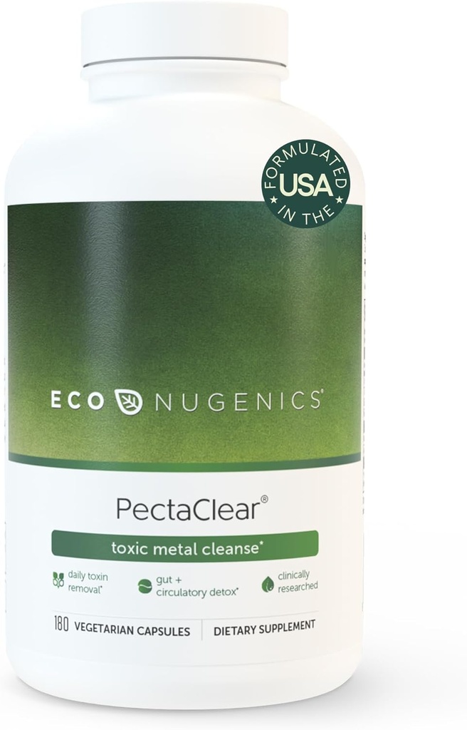 EcoNugenics PectaClear Detox supplement til Giftig Metal Cleanse - naturligt & sikkert eliminerer toksiner til Gut, Lever & Nyre Detox & Reparation - Hjælper med energi, vægt, Hormonbalance, 180 kapsler
